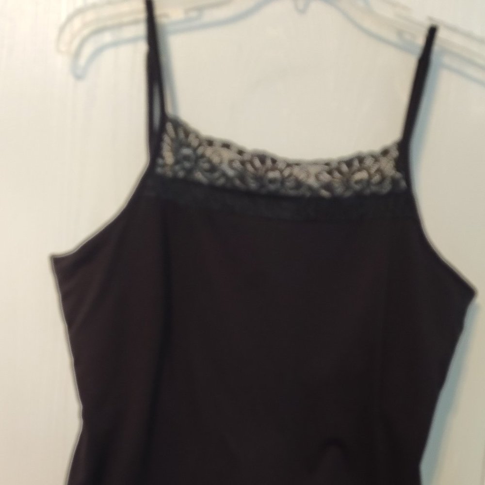 (SOLD) TLC Brand Mastectomy Cami Black Laced with Built-In Pockets Misses Size L